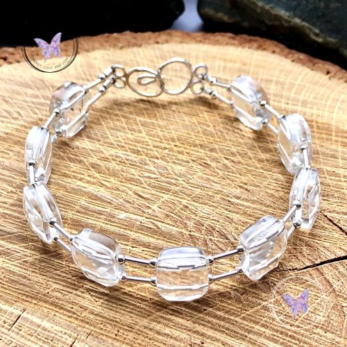 Clear Quartz Faceted Silver Bracelet